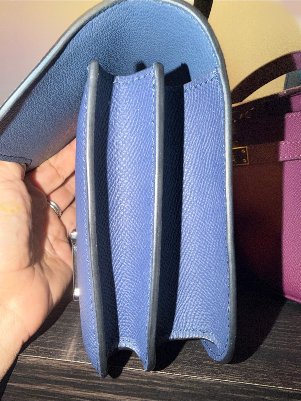 Navy Epsom Leather Crossbody Bag with Metal H-Clasp NO offers. - Picture 9 of 16